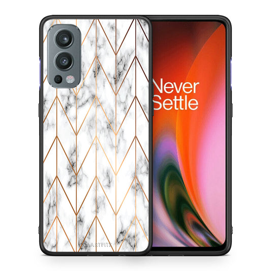 Θήκη OnePlus Nord 2 5G Gold Geometric Marble από τη Smartfits με σχέδιο στο πίσω μέρος και μαύρο περίβλημα | OnePlus Nord 2 5G Gold Geometric Marble case with colorful back and black bezels