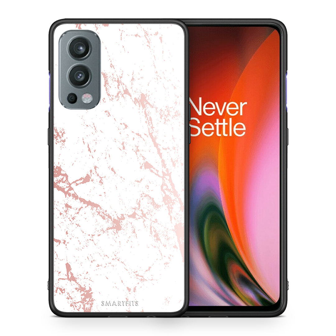 Θήκη OnePlus Nord 2 5G Pink Splash Marble από τη Smartfits με σχέδιο στο πίσω μέρος και μαύρο περίβλημα | OnePlus Nord 2 5G Pink Splash Marble case with colorful back and black bezels