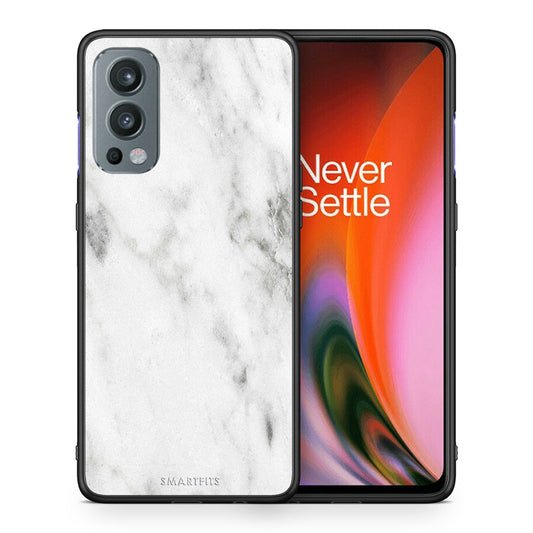 Θήκη OnePlus Nord 2 5G White Marble από τη Smartfits με σχέδιο στο πίσω μέρος και μαύρο περίβλημα | OnePlus Nord 2 5G White Marble case with colorful back and black bezels