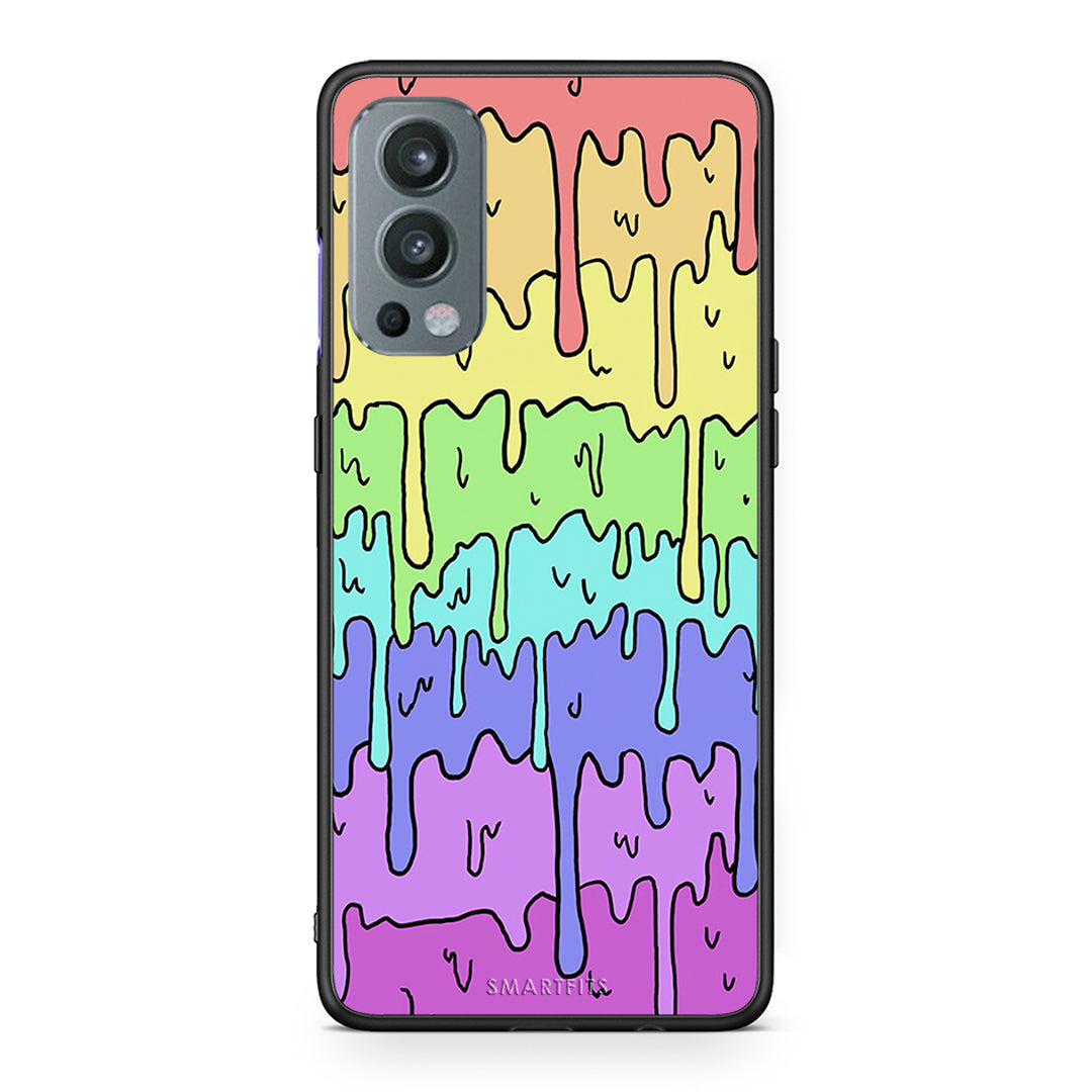 OnePlus Nord 2 5G Melting Rainbow θήκη από τη Smartfits με σχέδιο στο πίσω μέρος και μαύρο περίβλημα | Smartphone case with colorful back and black bezels by Smartfits