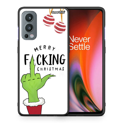 Θήκη OnePlus Nord 2 5G Merry F Xmas από τη Smartfits με σχέδιο στο πίσω μέρος και μαύρο περίβλημα | OnePlus Nord 2 5G Merry F Xmas case with colorful back and black bezels