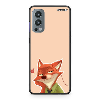 OnePlus Nord 2 5G Nick Wilde And Judy Hopps Love 1 θήκη από τη Smartfits με σχέδιο στο πίσω μέρος και μαύρο περίβλημα | Smartphone case with colorful back and black bezels by Smartfits