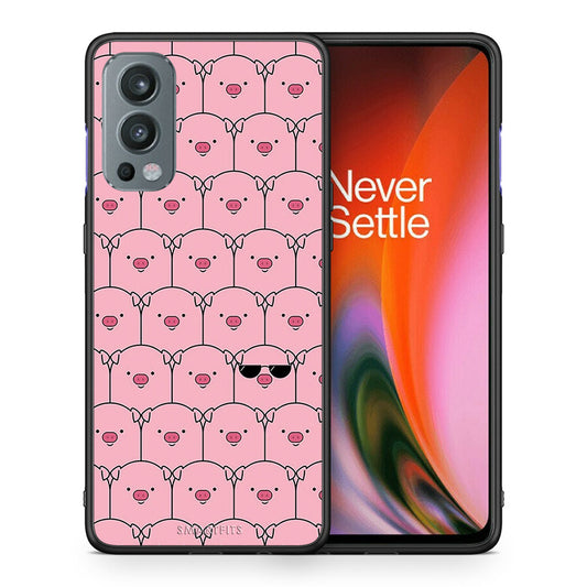 Θήκη OnePlus Nord 2 5G Pig Glasses από τη Smartfits με σχέδιο στο πίσω μέρος και μαύρο περίβλημα | OnePlus Nord 2 5G Pig Glasses case with colorful back and black bezels
