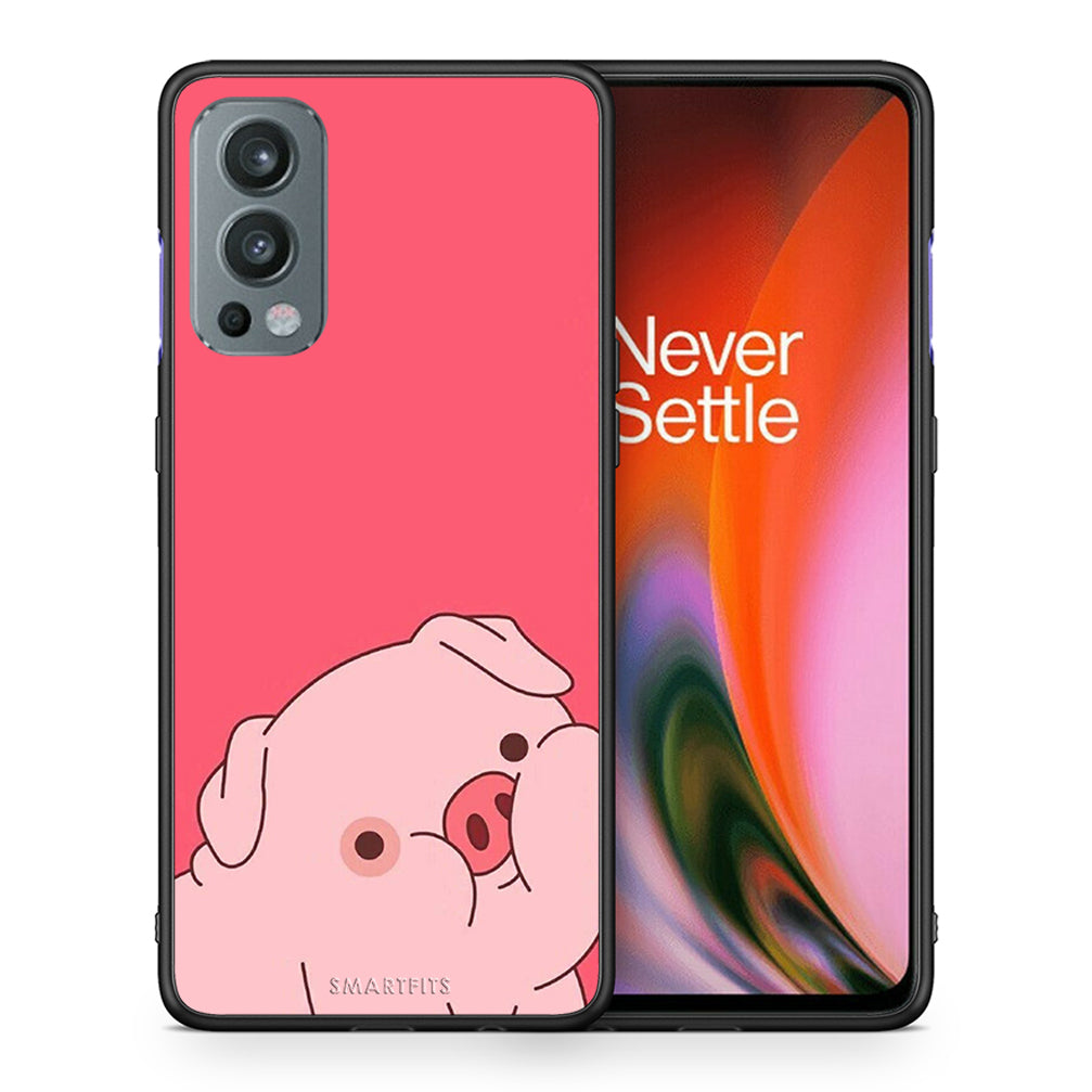 Θήκη Αγίου Βαλεντίνου OnePlus Nord 2 5G Pig Love 1 από τη Smartfits με σχέδιο στο πίσω μέρος και μαύρο περίβλημα | OnePlus Nord 2 5G Pig Love 1 case with colorful back and black bezels