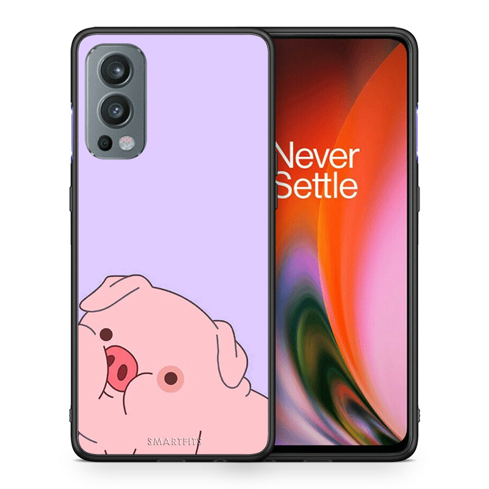 Θήκη Αγίου Βαλεντίνου OnePlus Nord 2 5G Pig Love 2 από τη Smartfits με σχέδιο στο πίσω μέρος και μαύρο περίβλημα | OnePlus Nord 2 5G Pig Love 2 case with colorful back and black bezels