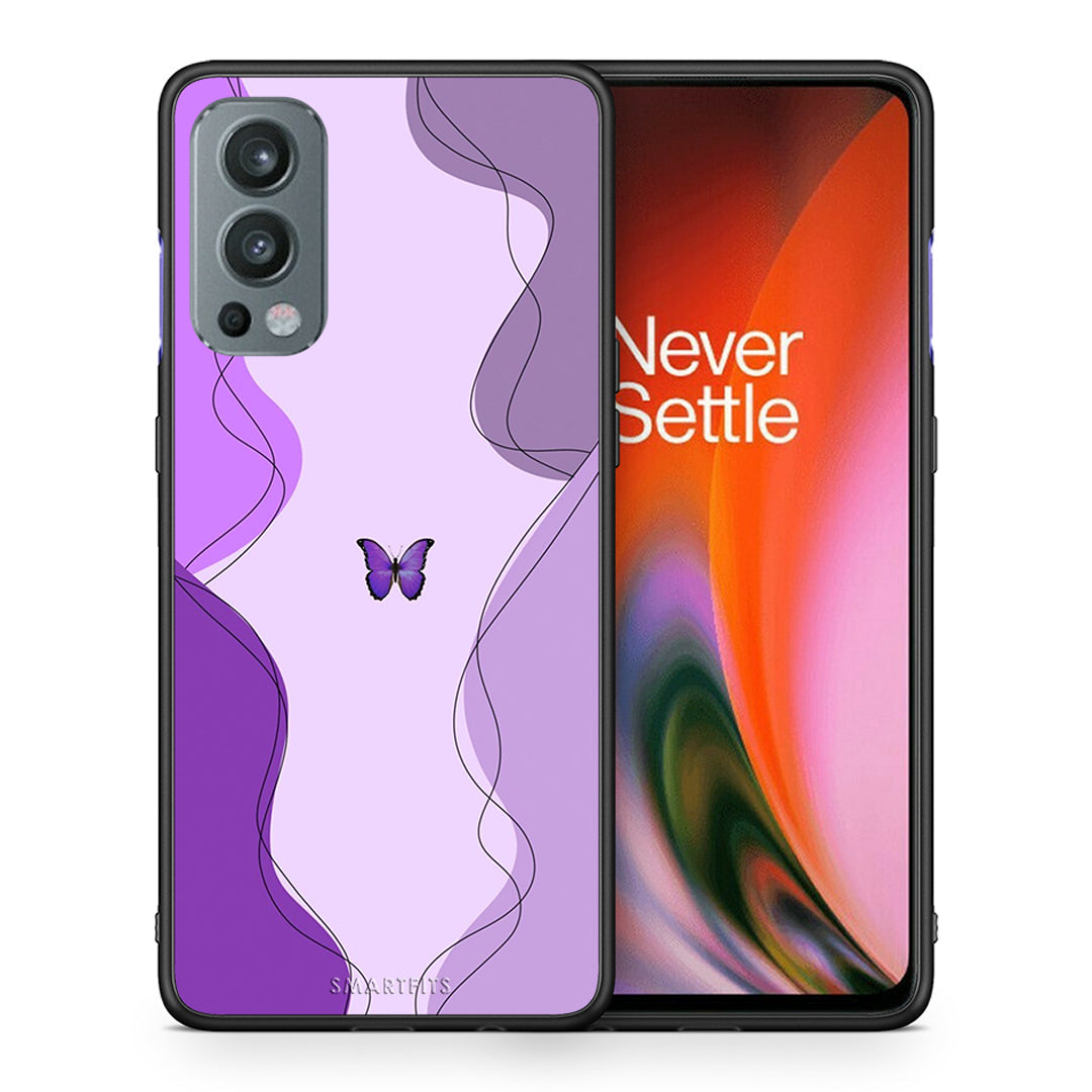 Θήκη Αγίου Βαλεντίνου OnePlus Nord 2 5G Purple Mariposa από τη Smartfits με σχέδιο στο πίσω μέρος και μαύρο περίβλημα | OnePlus Nord 2 5G Purple Mariposa case with colorful back and black bezels