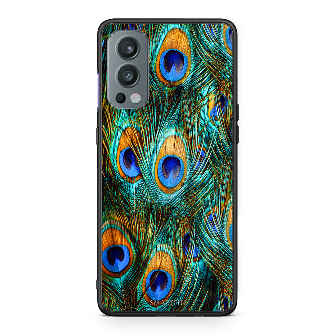 OnePlus Nord 2 5G Real Peacock Feathers θήκη από τη Smartfits με σχέδιο στο πίσω μέρος και μαύρο περίβλημα | Smartphone case with colorful back and black bezels by Smartfits