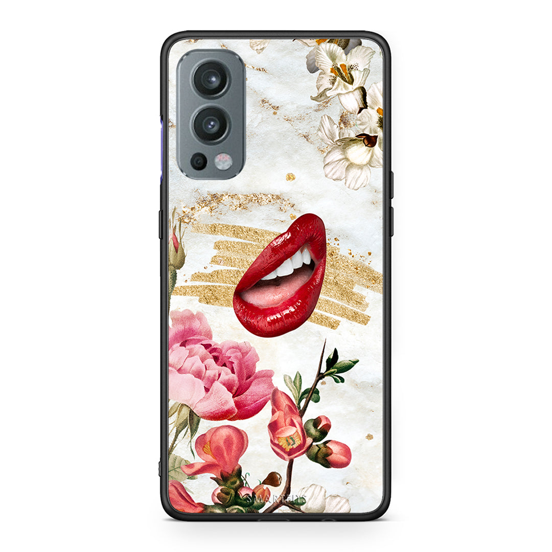 OnePlus Nord 2 5G Red Lips θήκη από τη Smartfits με σχέδιο στο πίσω μέρος και μαύρο περίβλημα | Smartphone case with colorful back and black bezels by Smartfits