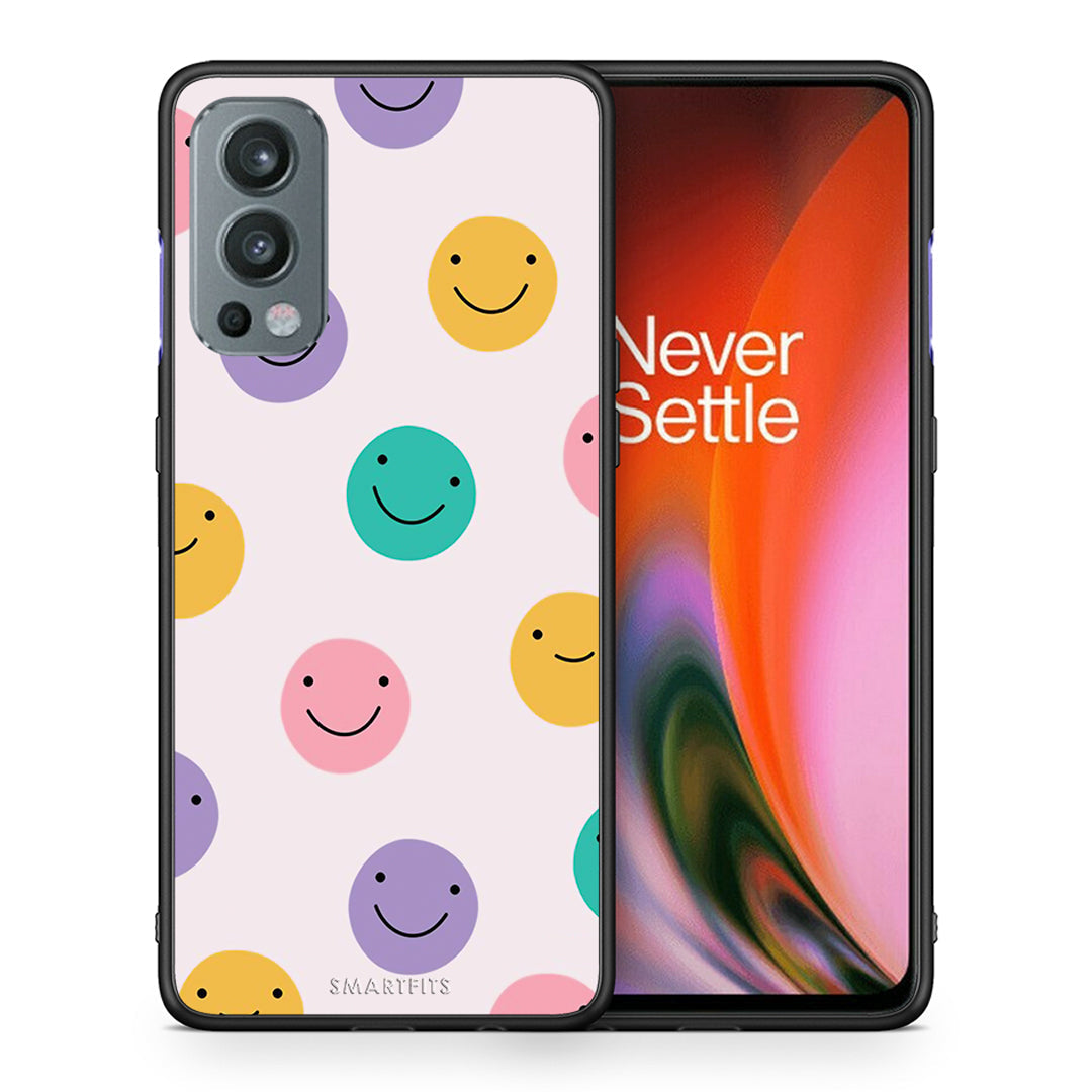 Θήκη OnePlus Nord 2 5G Smiley Faces από τη Smartfits με σχέδιο στο πίσω μέρος και μαύρο περίβλημα | OnePlus Nord 2 5G Smiley Faces case with colorful back and black bezels