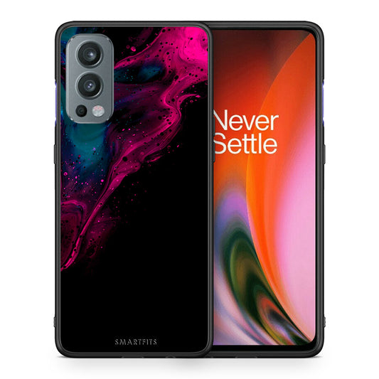 Θήκη OnePlus Nord 2 5G Pink Black Watercolor από τη Smartfits με σχέδιο στο πίσω μέρος και μαύρο περίβλημα | OnePlus Nord 2 5G Pink Black Watercolor case with colorful back and black bezels