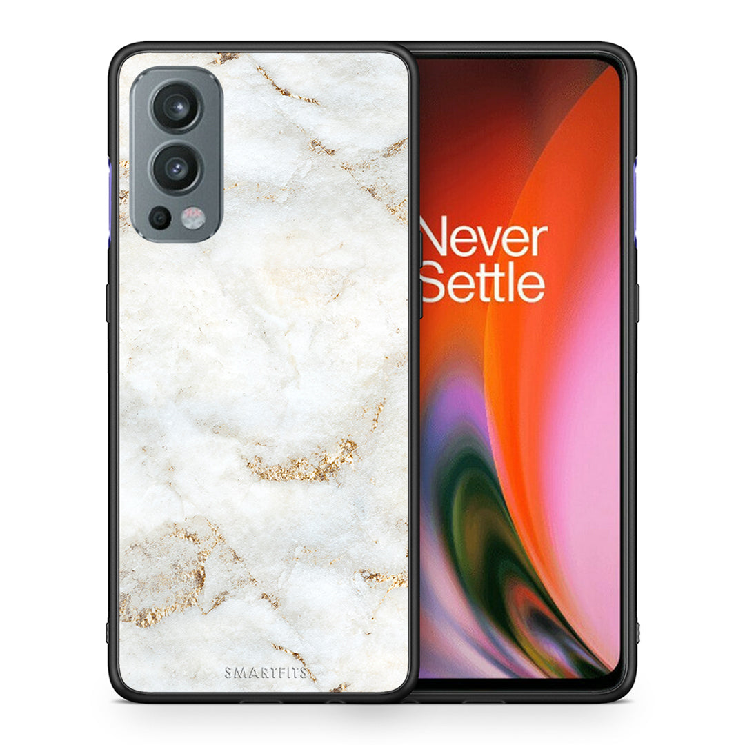 Θήκη OnePlus Nord 2 5G White Gold Marble από τη Smartfits με σχέδιο στο πίσω μέρος και μαύρο περίβλημα | OnePlus Nord 2 5G White Gold Marble case with colorful back and black bezels