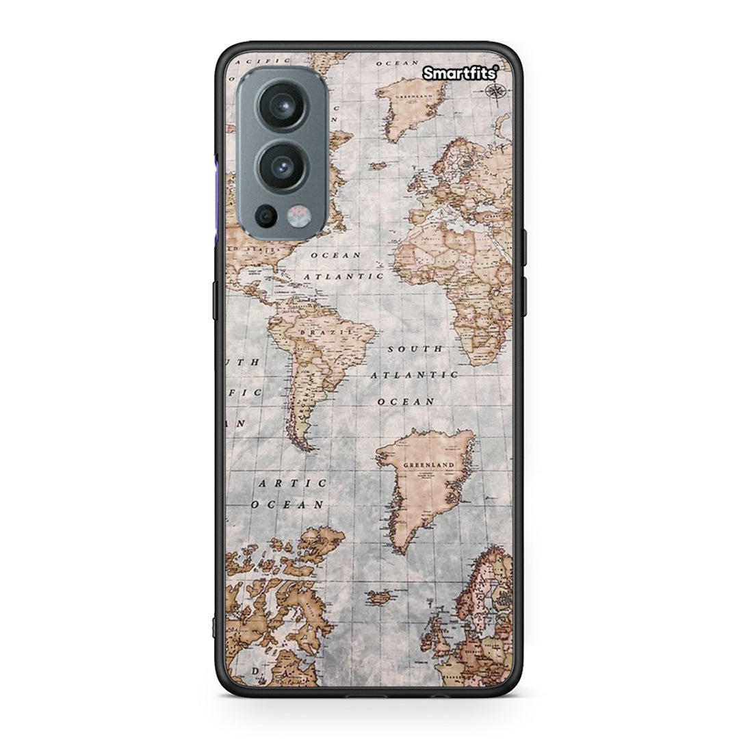 OnePlus Nord 2 5G World Map Θήκη από τη Smartfits με σχέδιο στο πίσω μέρος και μαύρο περίβλημα | Smartphone case with colorful back and black bezels by Smartfits