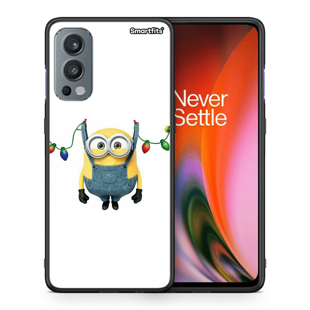 Θήκη OnePlus Nord 2 5G Xmas Minion Lights από τη Smartfits με σχέδιο στο πίσω μέρος και μαύρο περίβλημα | OnePlus Nord 2 5G Xmas Minion Lights case with colorful back and black bezels