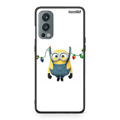 OnePlus Nord 2 5G Xmas Minion Lights θήκη από τη Smartfits με σχέδιο στο πίσω μέρος και μαύρο περίβλημα | Smartphone case with colorful back and black bezels by Smartfits