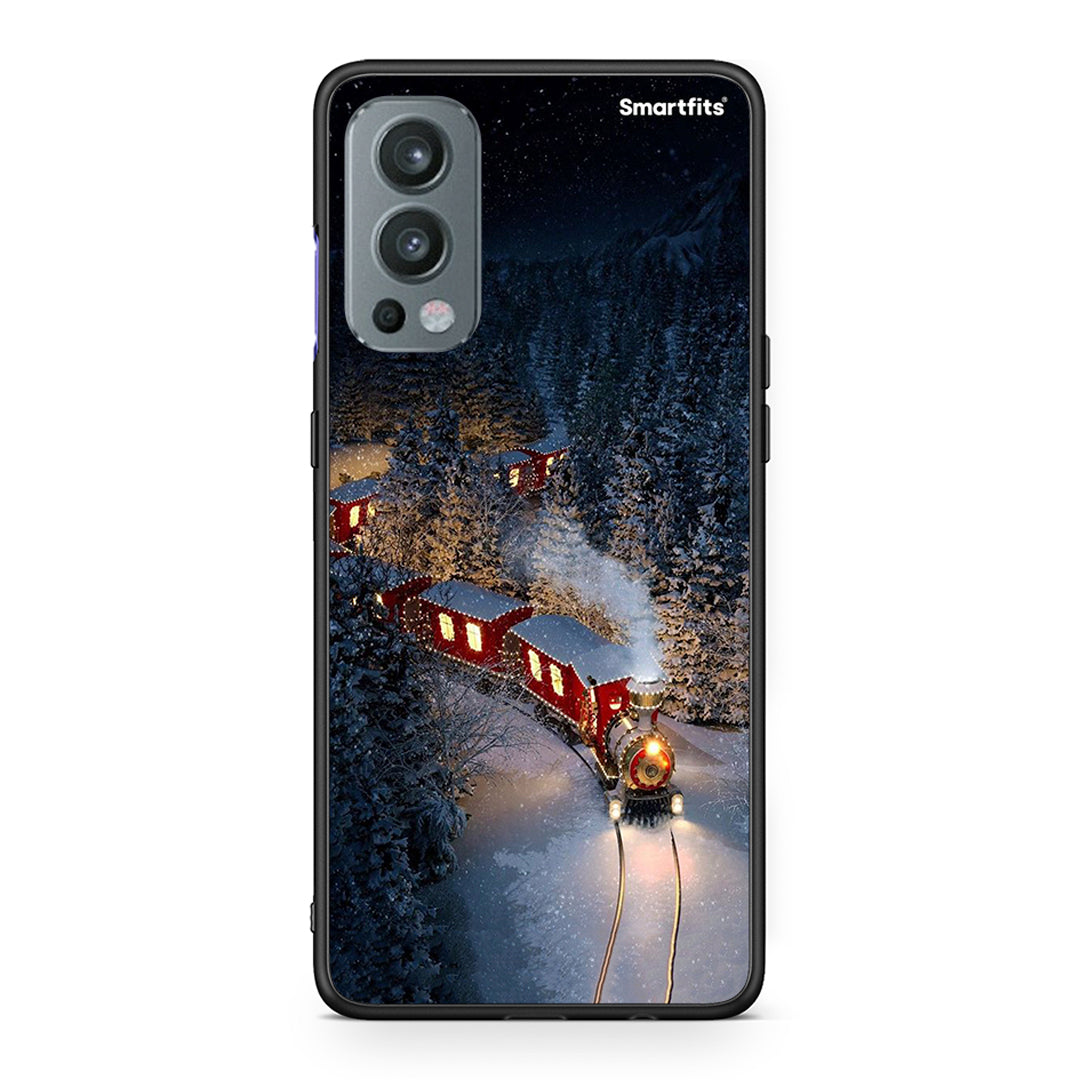 OnePlus Nord 2 5G Xmas Train θήκη από τη Smartfits με σχέδιο στο πίσω μέρος και μαύρο περίβλημα | Smartphone case with colorful back and black bezels by Smartfits