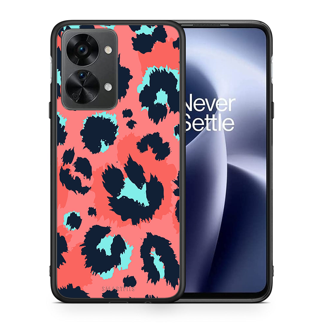 Θήκη OnePlus Nord 2T Pink Leopard Animal από τη Smartfits με σχέδιο στο πίσω μέρος και μαύρο περίβλημα | OnePlus Nord 2T Pink Leopard Animal case with colorful back and black bezels