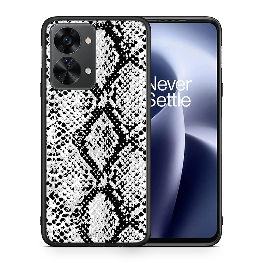 Θήκη OnePlus Nord 2T White Snake Animal από τη Smartfits με σχέδιο στο πίσω μέρος και μαύρο περίβλημα | OnePlus Nord 2T White Snake Animal case with colorful back and black bezels