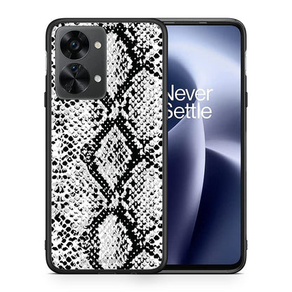 Θήκη OnePlus Nord 2T White Snake Animal από τη Smartfits με σχέδιο στο πίσω μέρος και μαύρο περίβλημα | OnePlus Nord 2T White Snake Animal case with colorful back and black bezels
