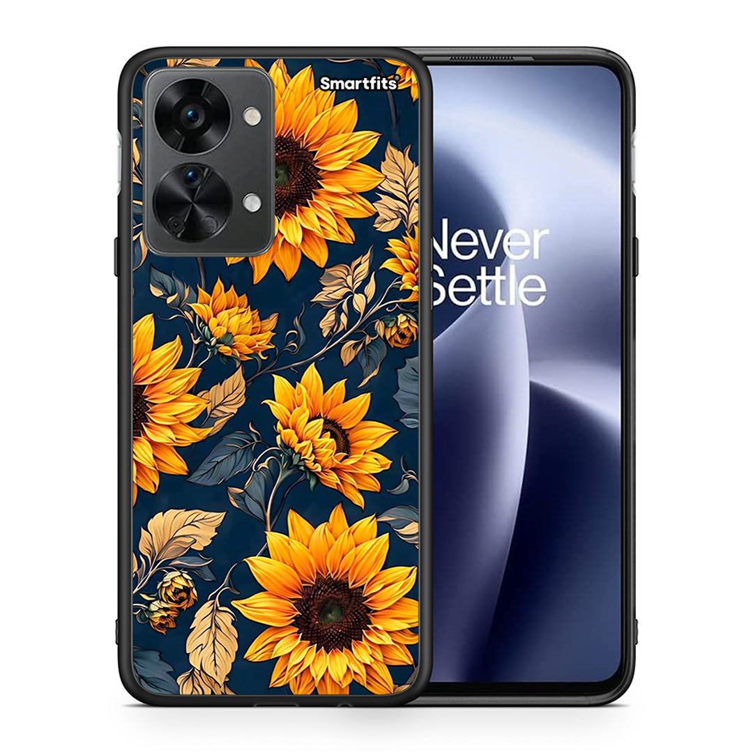 Θήκη OnePlus Nord 2T Autumn Sunflowers από τη Smartfits με σχέδιο στο πίσω μέρος και μαύρο περίβλημα | OnePlus Nord 2T Autumn Sunflowers case with colorful back and black bezels