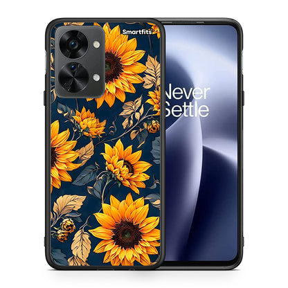 Θήκη OnePlus Nord 2T Autumn Sunflowers από τη Smartfits με σχέδιο στο πίσω μέρος και μαύρο περίβλημα | OnePlus Nord 2T Autumn Sunflowers case with colorful back and black bezels