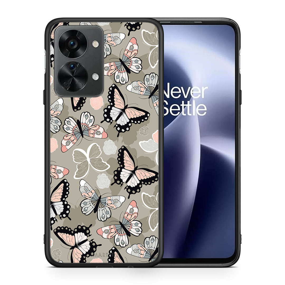 Θήκη OnePlus Nord 2T Butterflies Boho από τη Smartfits με σχέδιο στο πίσω μέρος και μαύρο περίβλημα | OnePlus Nord 2T Butterflies Boho case with colorful back and black bezels