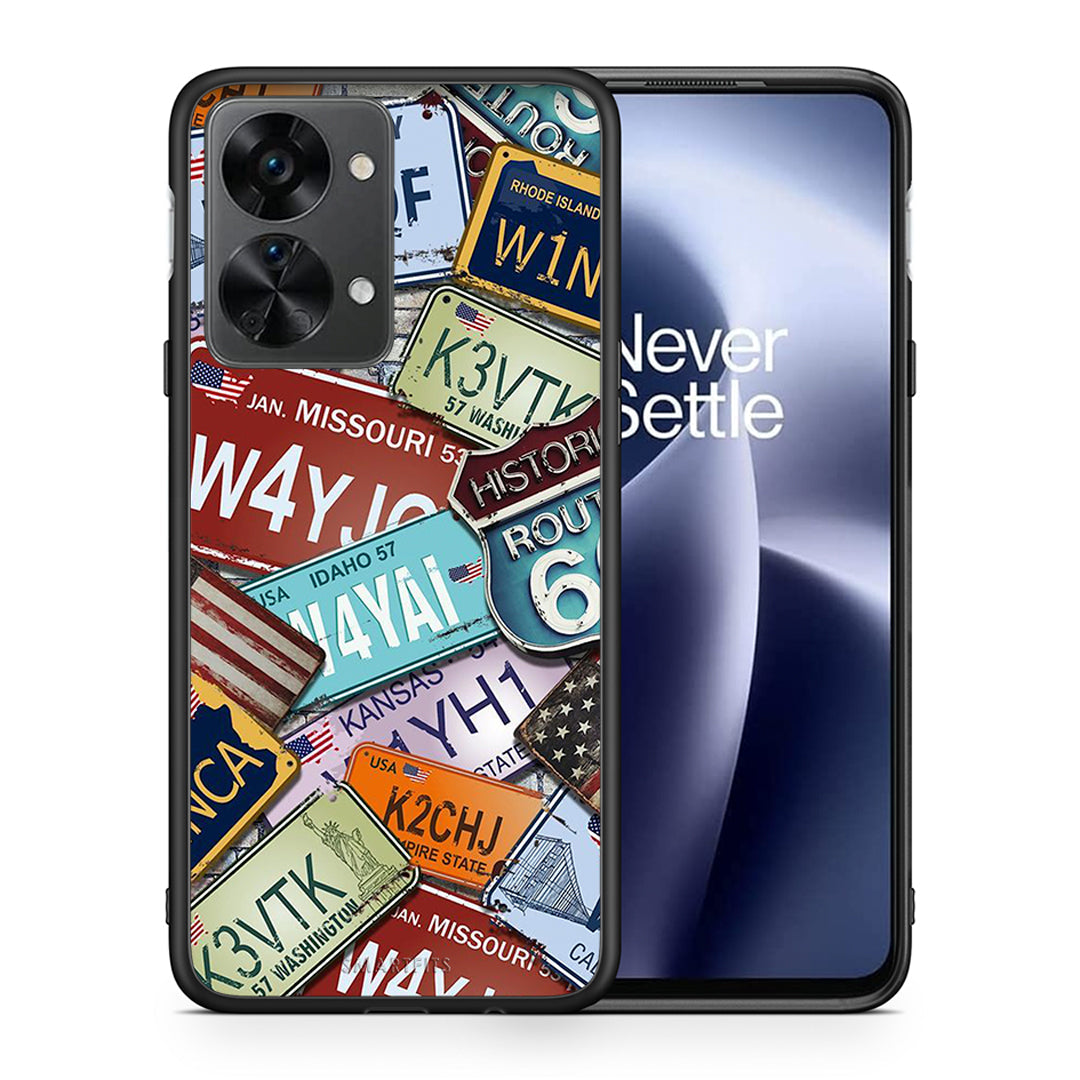 Θήκη OnePlus Nord 2T Car Plates από τη Smartfits με σχέδιο στο πίσω μέρος και μαύρο περίβλημα | OnePlus Nord 2T Car Plates case with colorful back and black bezels