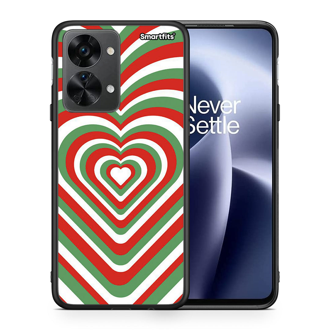 Θήκη OnePlus Nord 2T Christmas Hearts από τη Smartfits με σχέδιο στο πίσω μέρος και μαύρο περίβλημα | OnePlus Nord 2T Christmas Hearts case with colorful back and black bezels