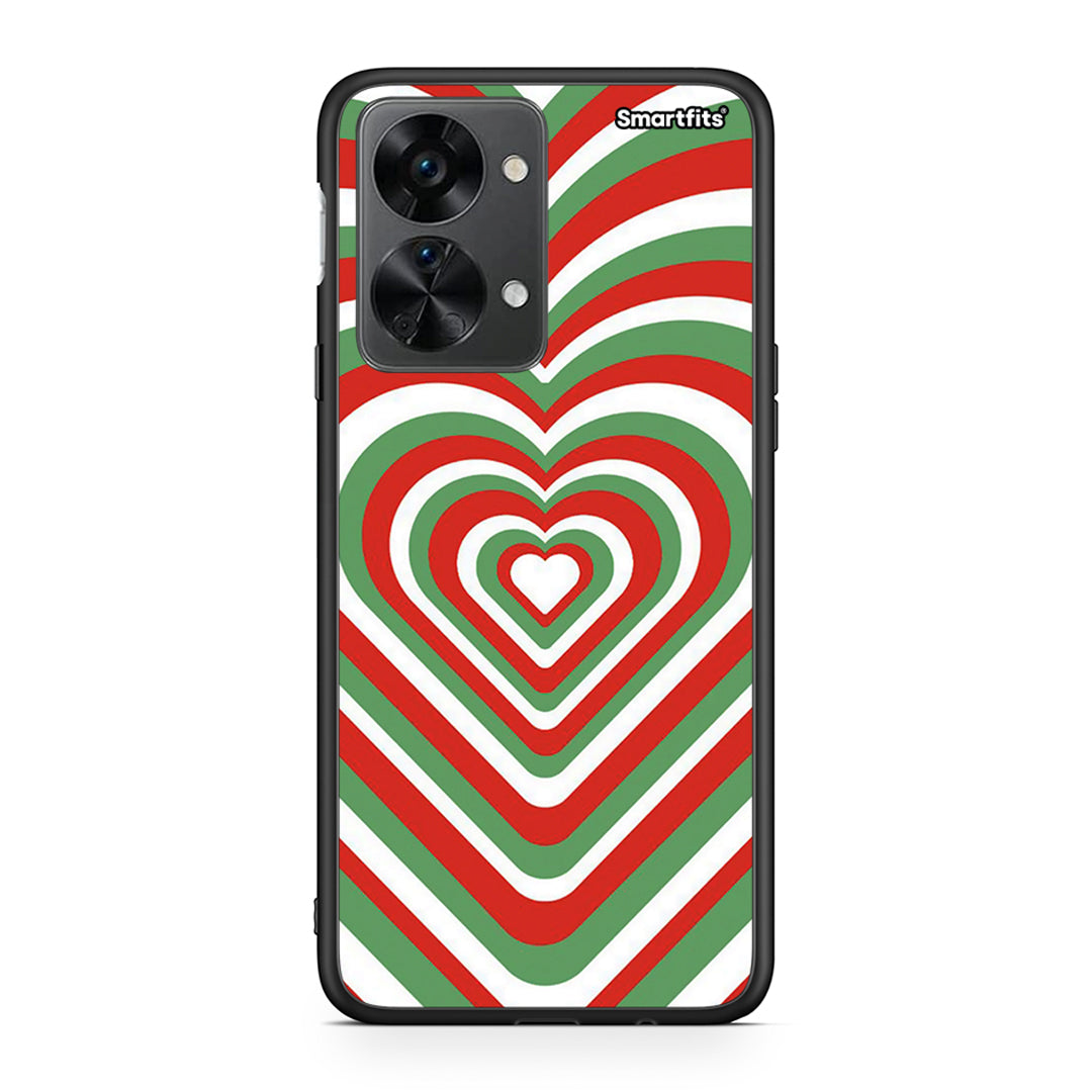 OnePlus Nord 2T Christmas Hearts θήκη από τη Smartfits με σχέδιο στο πίσω μέρος και μαύρο περίβλημα | Smartphone case with colorful back and black bezels by Smartfits