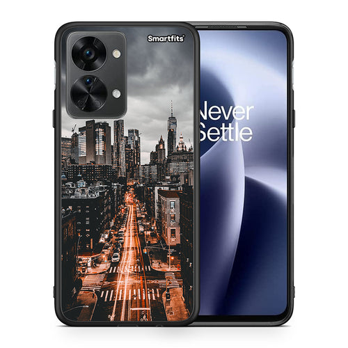 Θήκη OnePlus Nord 2T City Lights από τη Smartfits με σχέδιο στο πίσω μέρος και μαύρο περίβλημα | OnePlus Nord 2T City Lights case with colorful back and black bezels