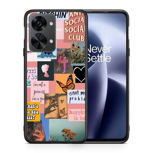 Θήκη Αγίου Βαλεντίνου OnePlus Nord 2T Collage Bitchin από τη Smartfits με σχέδιο στο πίσω μέρος και μαύρο περίβλημα | OnePlus Nord 2T Collage Bitchin case with colorful back and black bezels