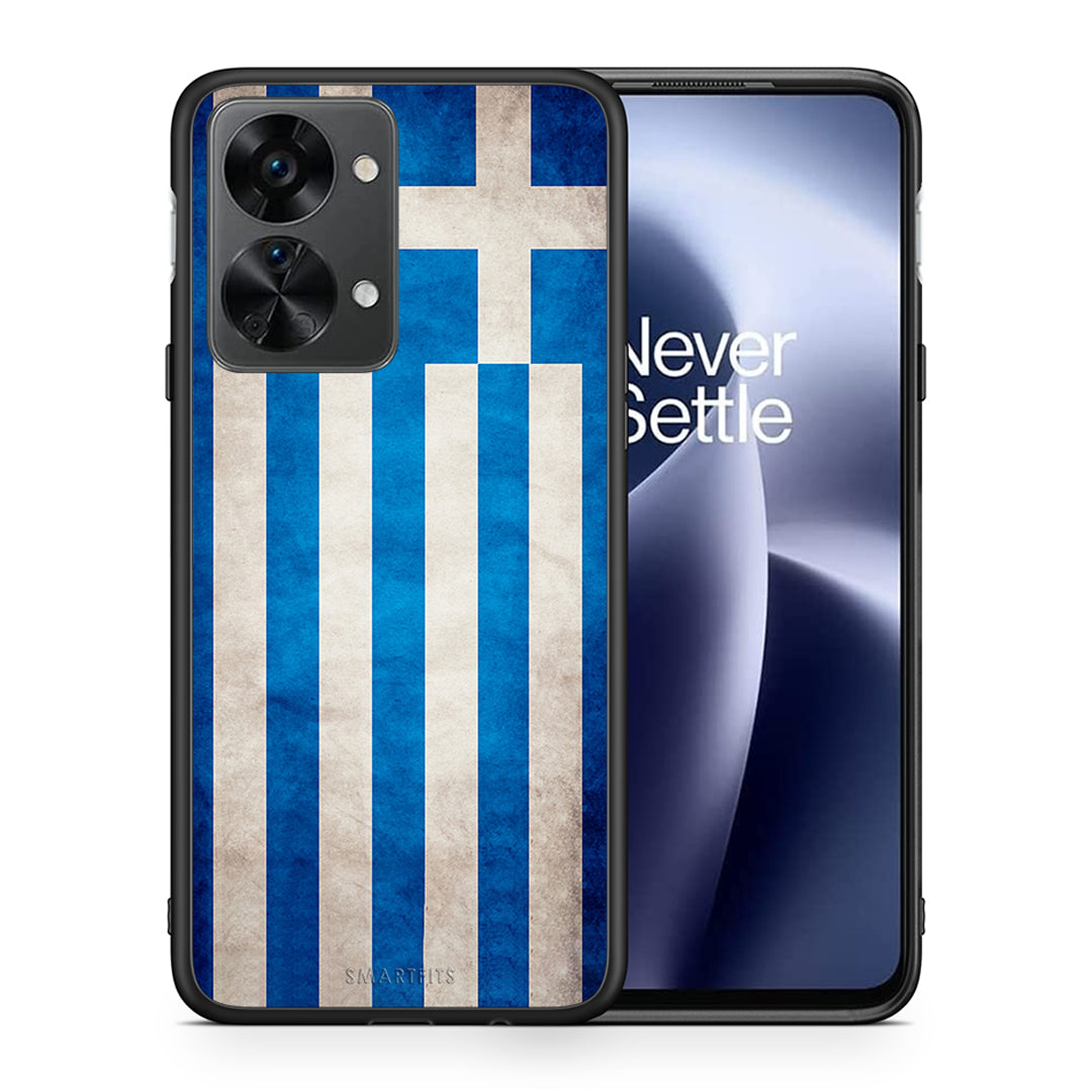 Θήκη OnePlus Nord 2T Greek Flag από τη Smartfits με σχέδιο στο πίσω μέρος και μαύρο περίβλημα | OnePlus Nord 2T Greek Flag case with colorful back and black bezels