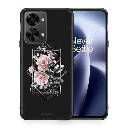 Θήκη OnePlus Nord 2T Frame Flower από τη Smartfits με σχέδιο στο πίσω μέρος και μαύρο περίβλημα | OnePlus Nord 2T Frame Flower case with colorful back and black bezels