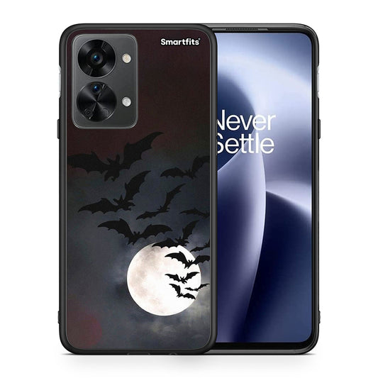 Θήκη OnePlus Nord 2T Halloween Bat Night από τη Smartfits με σχέδιο στο πίσω μέρος και μαύρο περίβλημα | OnePlus Nord 2T Halloween Bat Night case with colorful back and black bezels