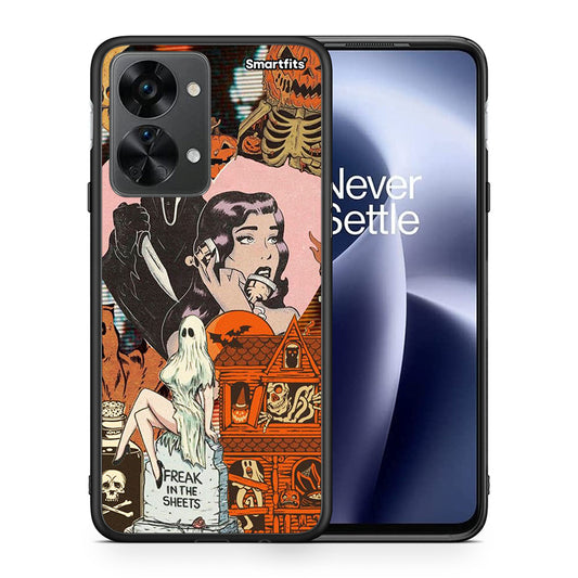 Θήκη OnePlus Nord 2T Halloween Collage από τη Smartfits με σχέδιο στο πίσω μέρος και μαύρο περίβλημα | OnePlus Nord 2T Halloween Collage case with colorful back and black bezels