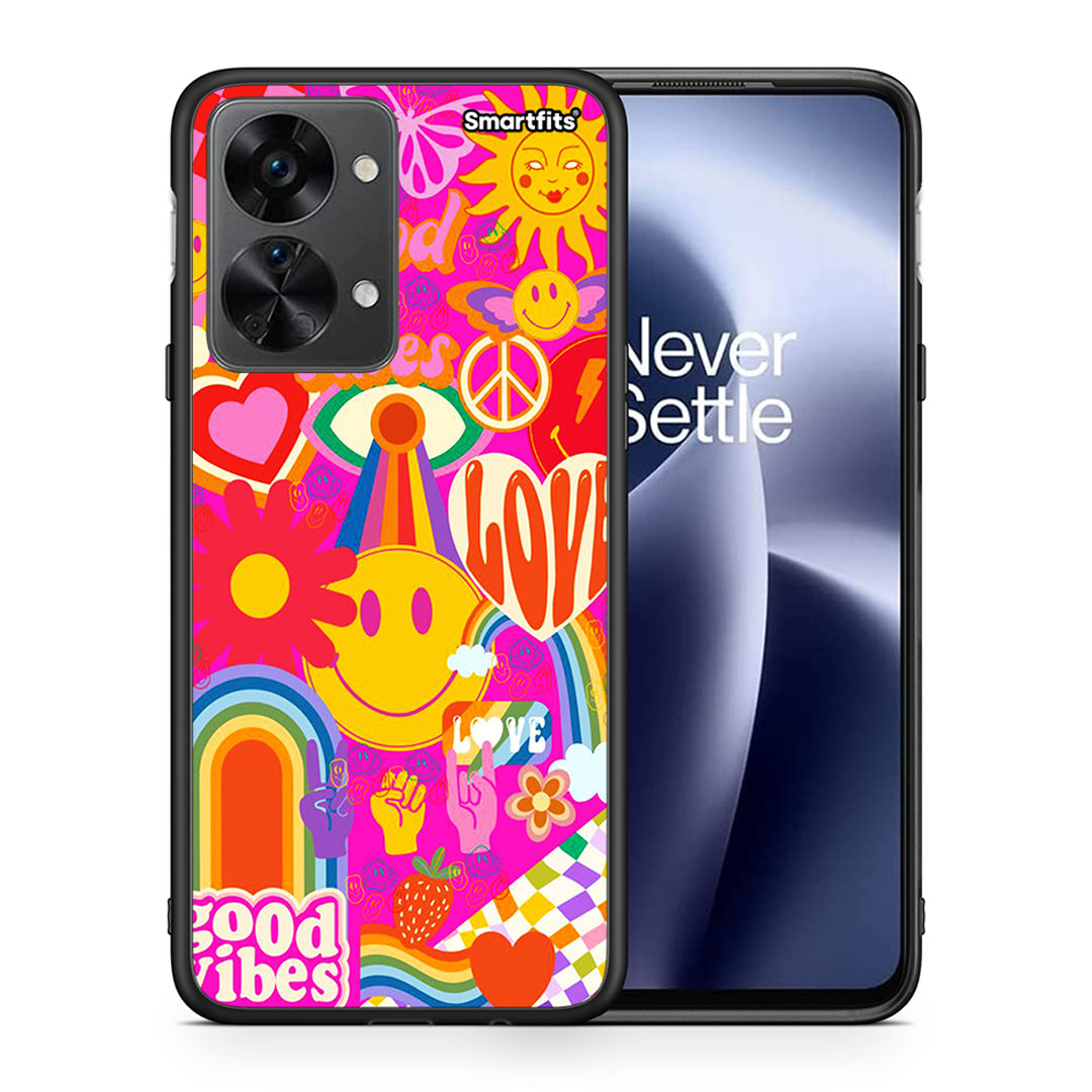 Θήκη OnePlus Nord 2T Hippie Love από τη Smartfits με σχέδιο στο πίσω μέρος και μαύρο περίβλημα | OnePlus Nord 2T Hippie Love case with colorful back and black bezels