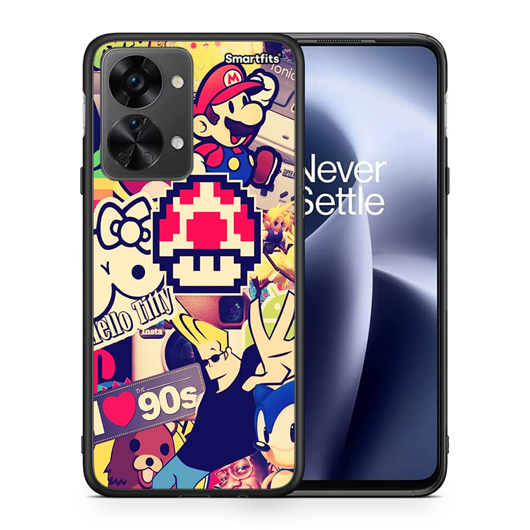 Θήκη OnePlus Nord 2T Love The 90s από τη Smartfits με σχέδιο στο πίσω μέρος και μαύρο περίβλημα | OnePlus Nord 2T Love The 90s case with colorful back and black bezels