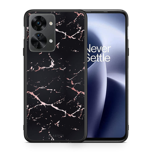 Θήκη OnePlus Nord 2T Black Rosegold Marble από τη Smartfits με σχέδιο στο πίσω μέρος και μαύρο περίβλημα | OnePlus Nord 2T Black Rosegold Marble case with colorful back and black bezels