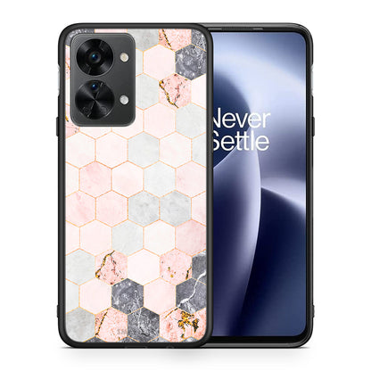Θήκη OnePlus Nord 2T Hexagon Pink Marble από τη Smartfits με σχέδιο στο πίσω μέρος και μαύρο περίβλημα | OnePlus Nord 2T Hexagon Pink Marble case with colorful back and black bezels