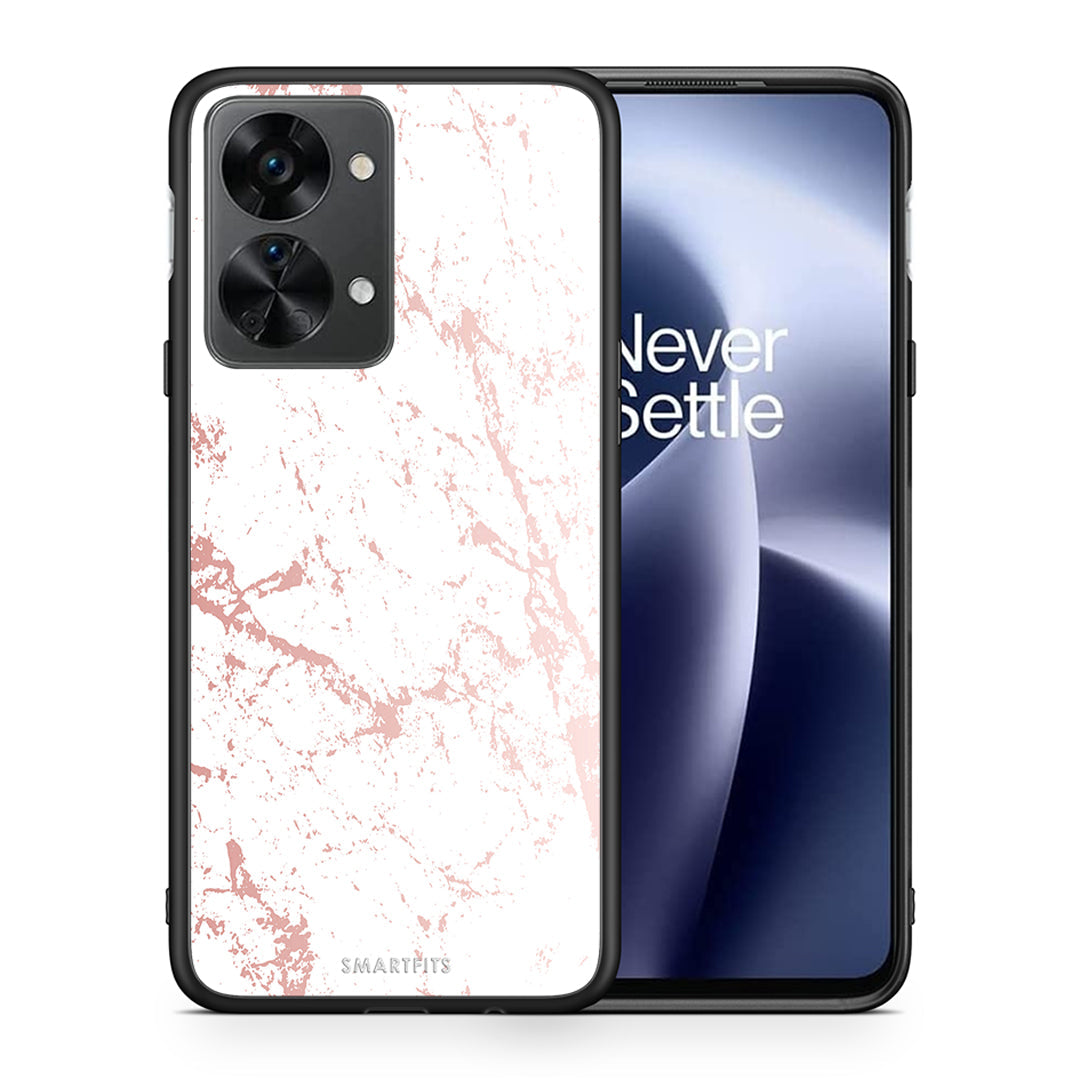 Θήκη OnePlus Nord 2T Pink Splash Marble από τη Smartfits με σχέδιο στο πίσω μέρος και μαύρο περίβλημα | OnePlus Nord 2T Pink Splash Marble case with colorful back and black bezels