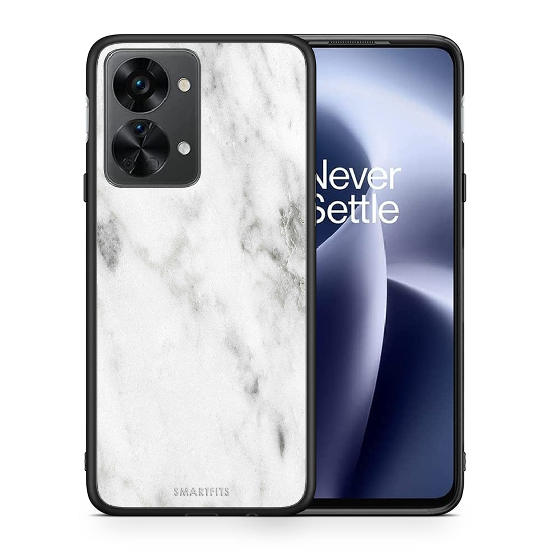 Θήκη OnePlus Nord 2T White Marble από τη Smartfits με σχέδιο στο πίσω μέρος και μαύρο περίβλημα | OnePlus Nord 2T White Marble case with colorful back and black bezels