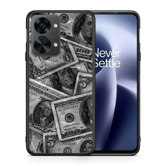 Θήκη OnePlus Nord 2T Money Dollars από τη Smartfits με σχέδιο στο πίσω μέρος και μαύρο περίβλημα | OnePlus Nord 2T Money Dollars case with colorful back and black bezels