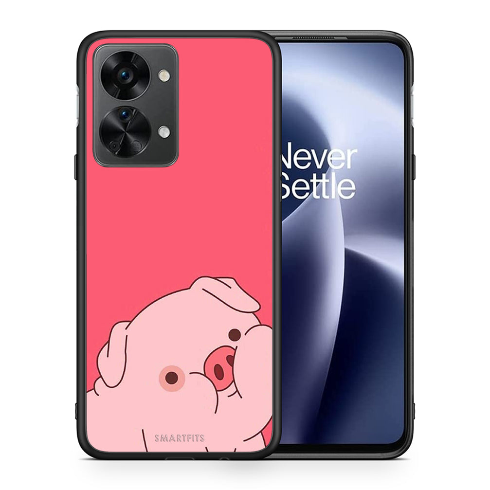 Θήκη Αγίου Βαλεντίνου OnePlus Nord 2T Pig Love 1 από τη Smartfits με σχέδιο στο πίσω μέρος και μαύρο περίβλημα | OnePlus Nord 2T Pig Love 1 case with colorful back and black bezels