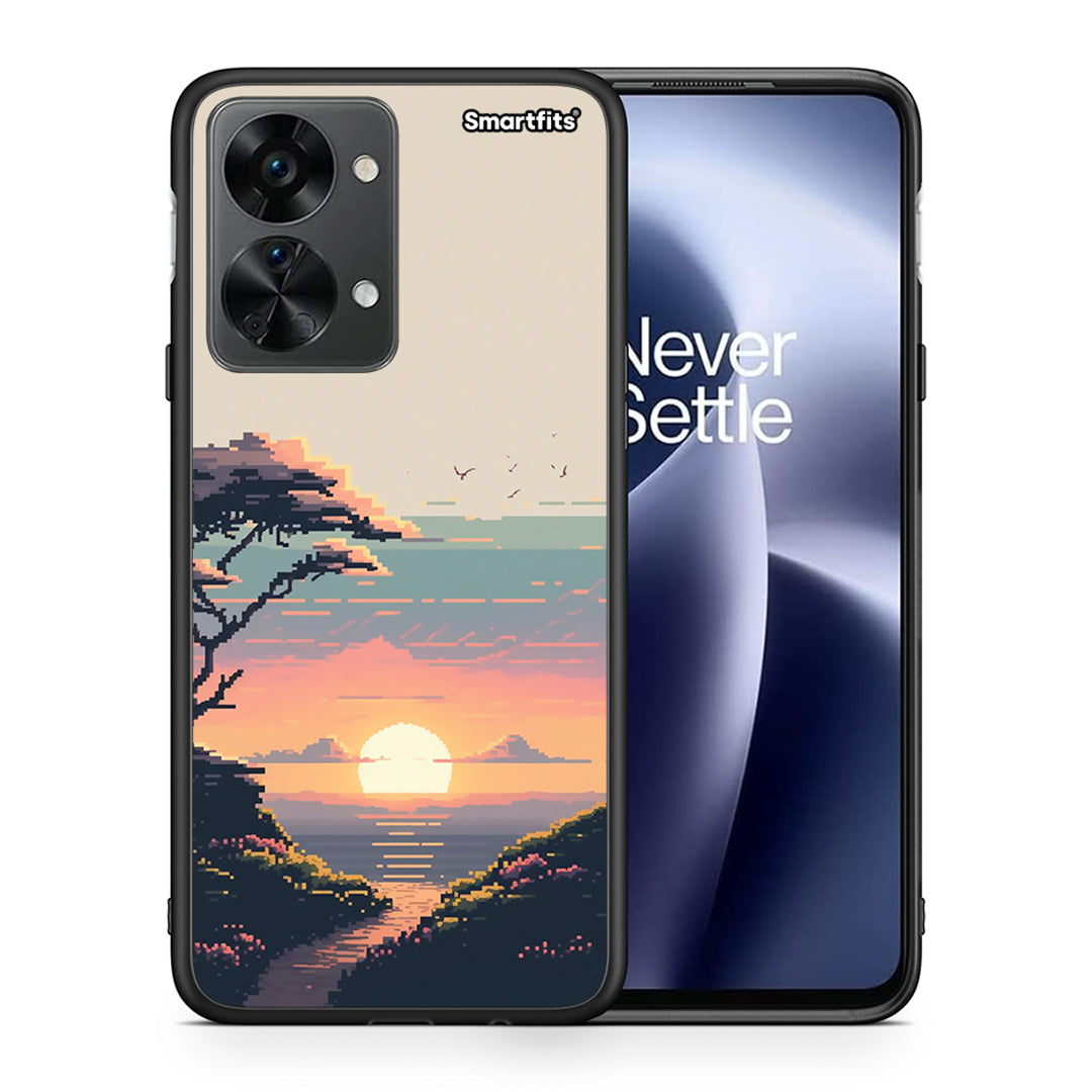 Θήκη OnePlus Nord 2T Pixel Sunset από τη Smartfits με σχέδιο στο πίσω μέρος και μαύρο περίβλημα | OnePlus Nord 2T Pixel Sunset case with colorful back and black bezels