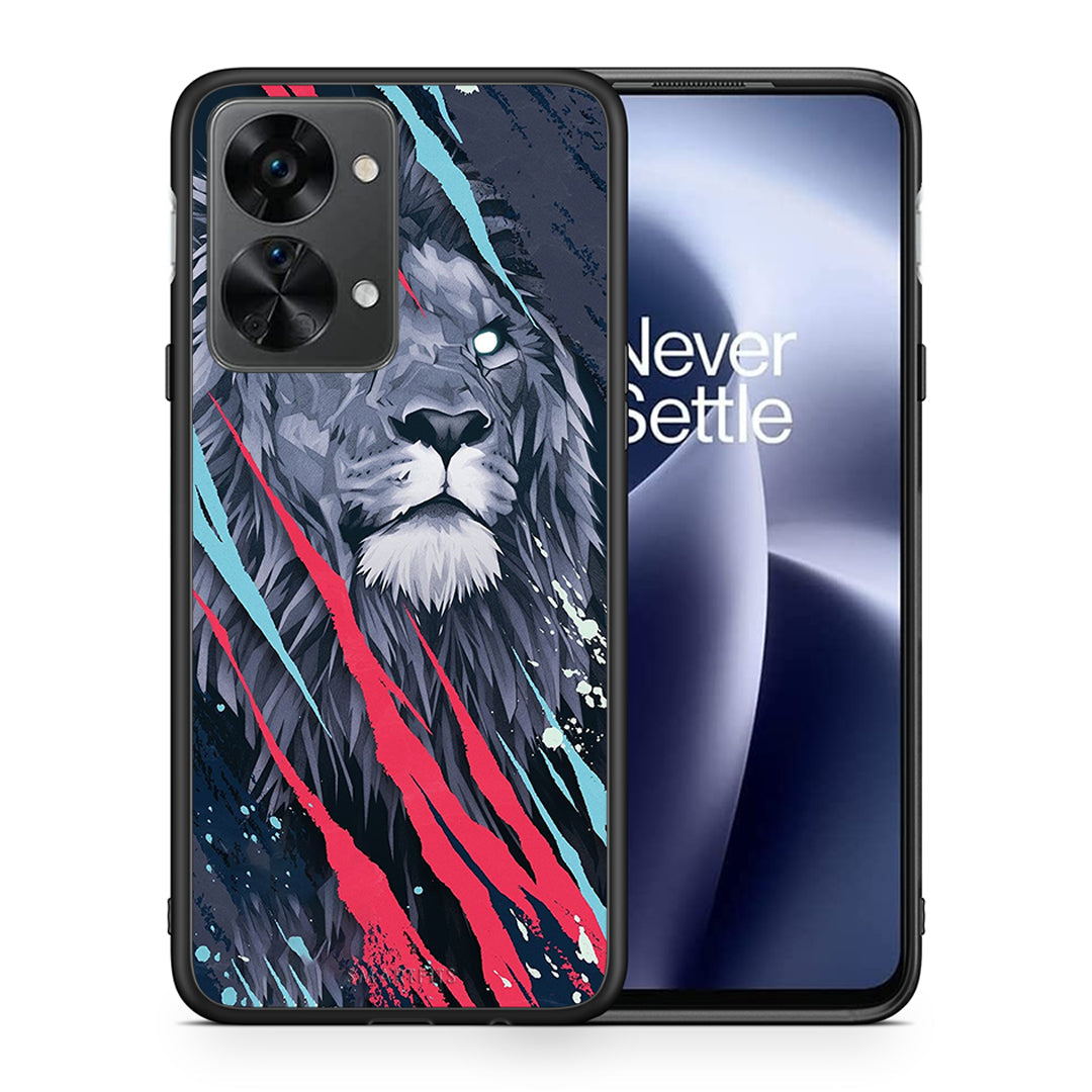 Θήκη OnePlus Nord 2T Lion Designer PopArt από τη Smartfits με σχέδιο στο πίσω μέρος και μαύρο περίβλημα | OnePlus Nord 2T Lion Designer PopArt case with colorful back and black bezels