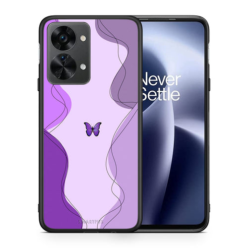 Θήκη Αγίου Βαλεντίνου OnePlus Nord 2T Purple Mariposa από τη Smartfits με σχέδιο στο πίσω μέρος και μαύρο περίβλημα | OnePlus Nord 2T Purple Mariposa case with colorful back and black bezels