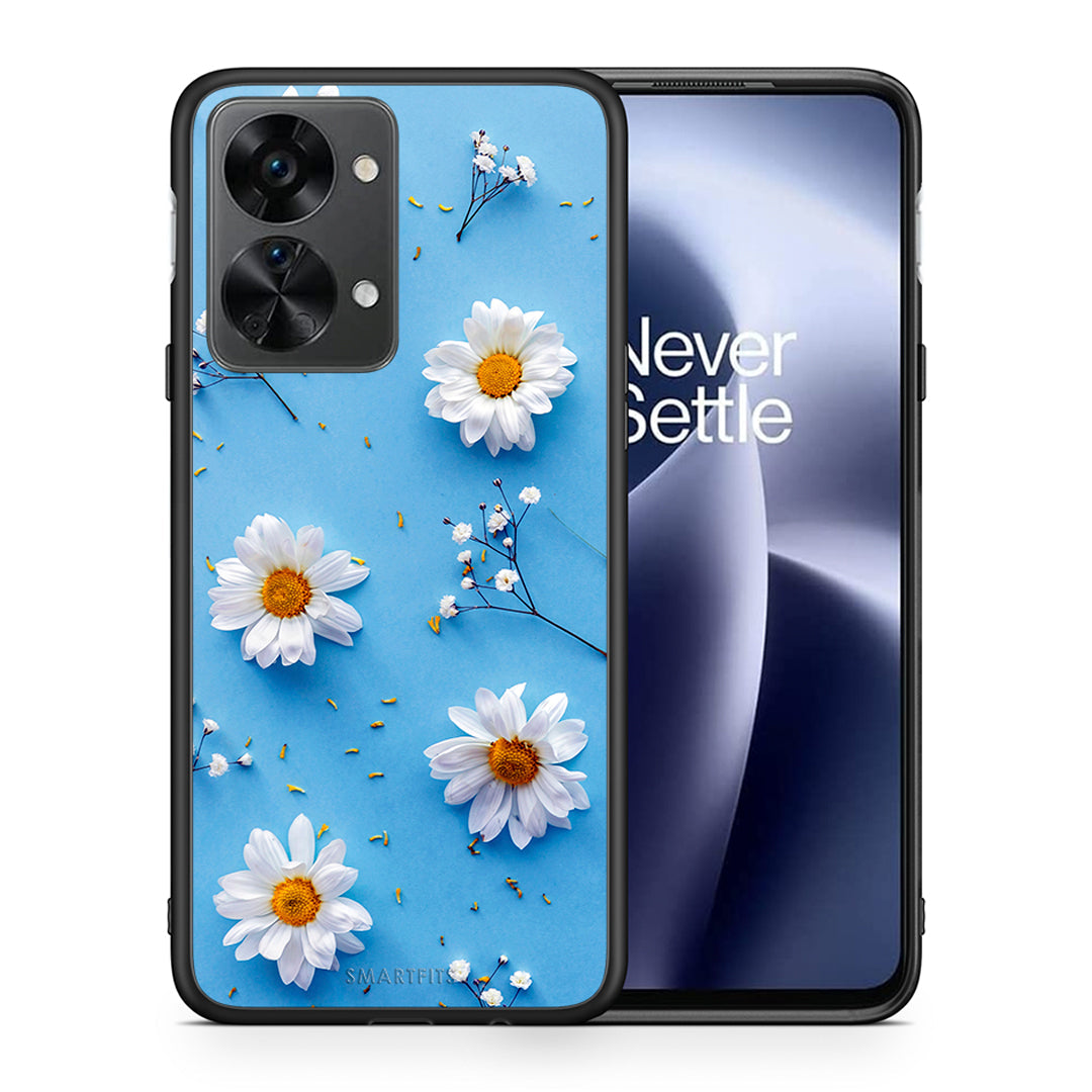 Θήκη OnePlus Nord 2T Real Daisies από τη Smartfits με σχέδιο στο πίσω μέρος και μαύρο περίβλημα | OnePlus Nord 2T Real Daisies case with colorful back and black bezels