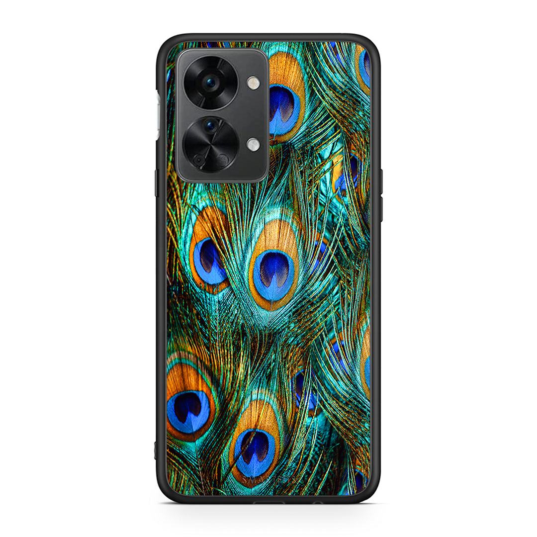 OnePlus Nord 2T Real Peacock Feathers θήκη από τη Smartfits με σχέδιο στο πίσω μέρος και μαύρο περίβλημα | Smartphone case with colorful back and black bezels by Smartfits