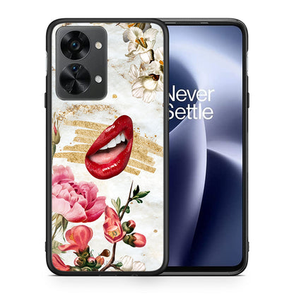 Θήκη OnePlus Nord 2T Red Lips από τη Smartfits με σχέδιο στο πίσω μέρος και μαύρο περίβλημα | OnePlus Nord 2T Red Lips case with colorful back and black bezels