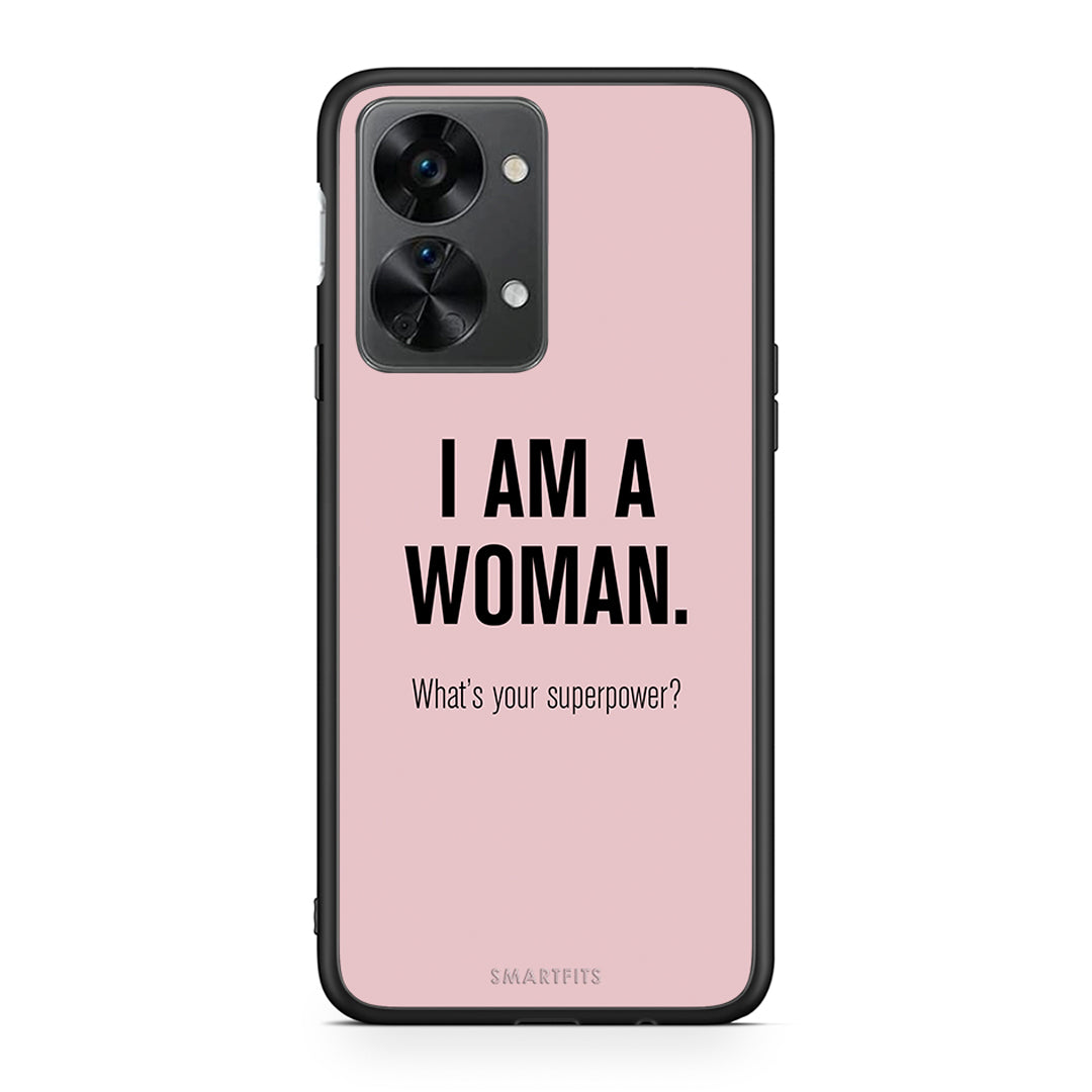 OnePlus Nord 2T Superpower Woman θήκη από τη Smartfits με σχέδιο στο πίσω μέρος και μαύρο περίβλημα | Smartphone case with colorful back and black bezels by Smartfits