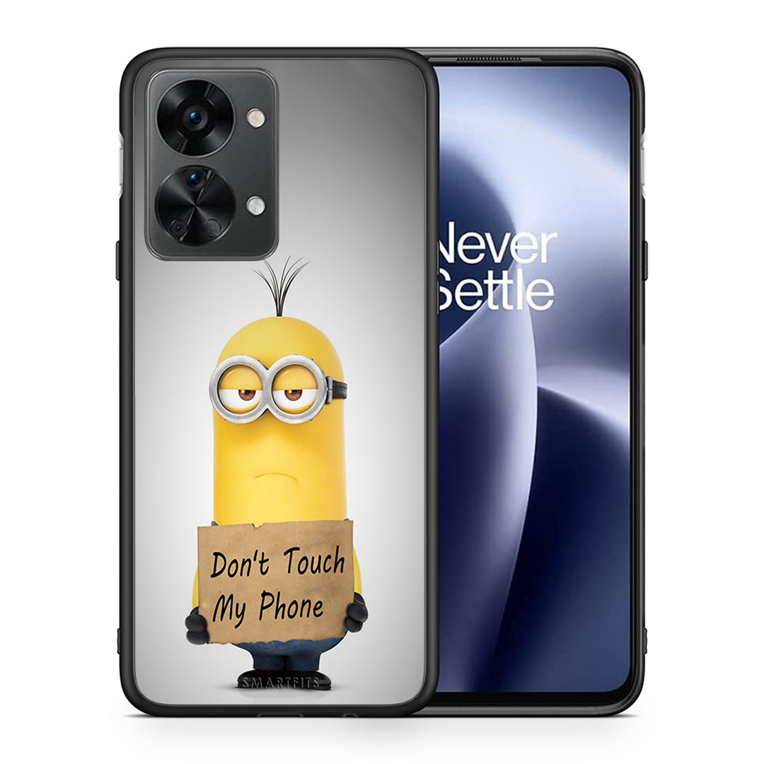 Θήκη OnePlus Nord 2T Minion Text από τη Smartfits με σχέδιο στο πίσω μέρος και μαύρο περίβλημα | OnePlus Nord 2T Minion Text case with colorful back and black bezels